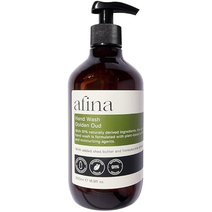 Afina GOLDEN OUD LUXURY HAND WASH - 500ML HAND SOAP BOTTLE - SENSUAL BLEND OF SPICY, CREAMY FLORAL NOTES BACKED WITH WARM AMBERY & WOODY UNDERTONES - VEGAN FRIENDLY HANDWASH - UK PRODUCED - Image 1